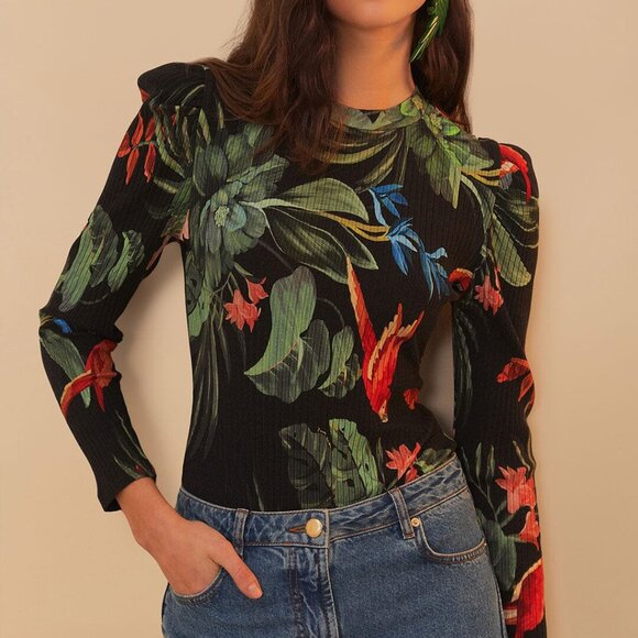 FARM Rio Tops - Black Midnight Macaw Fiesta Bodysuit (M)